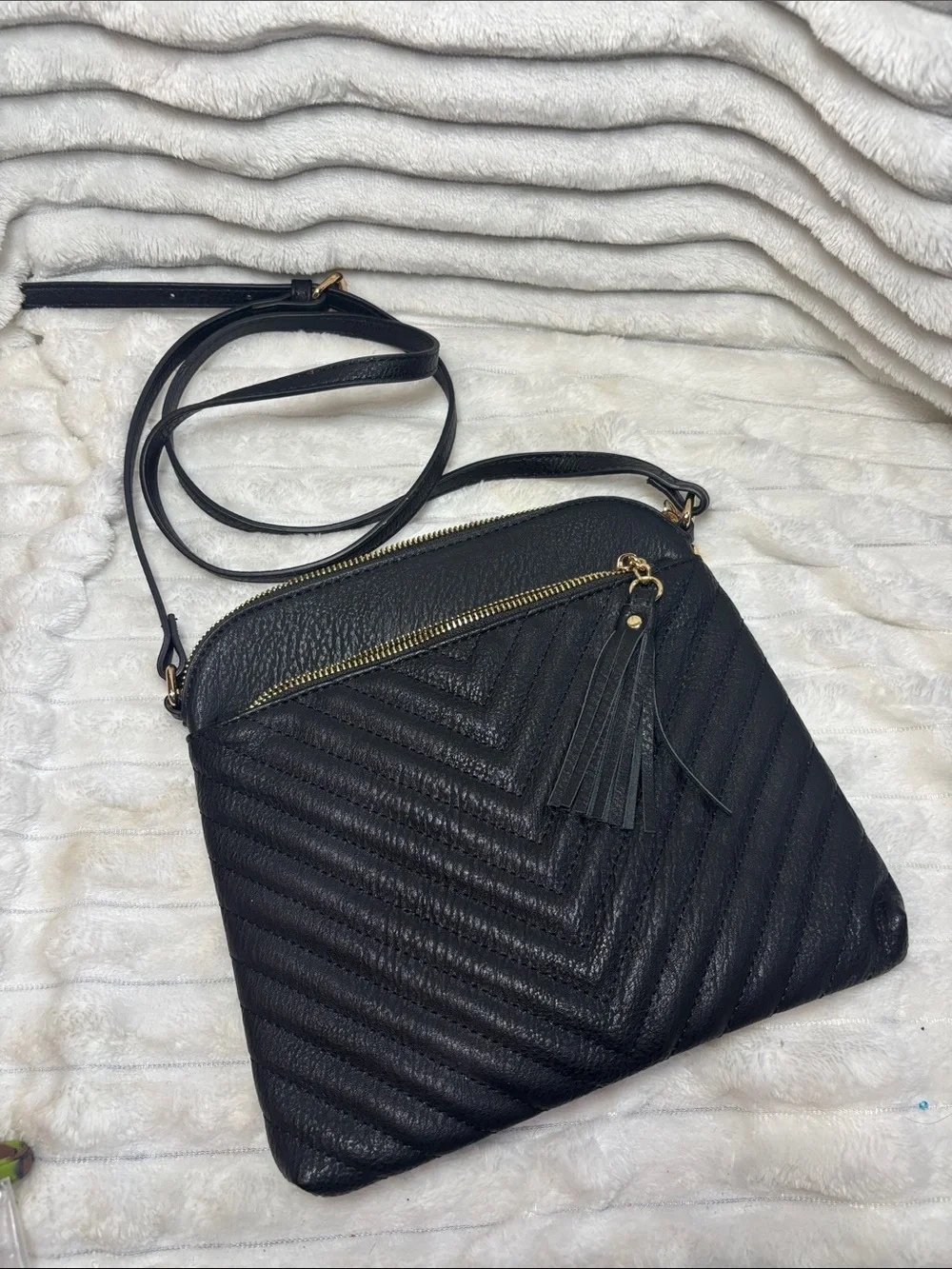 Black Stylish Crossbody Bag with Tassel EUC